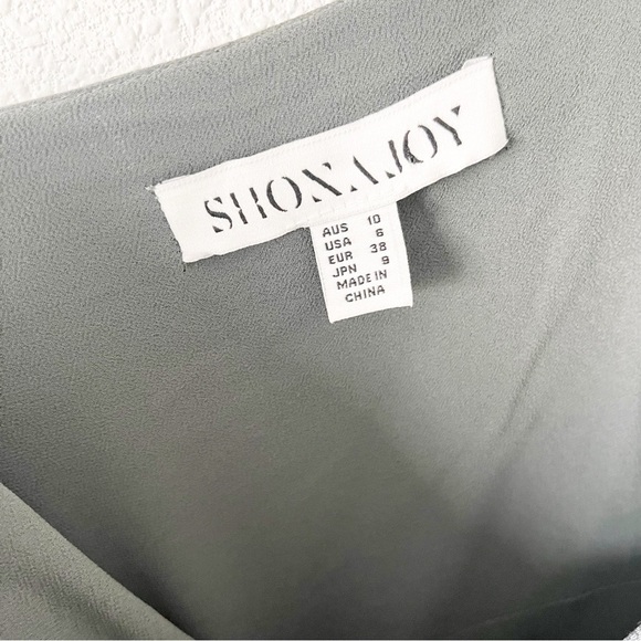 Shona Joy La Lune Olive Satin Ruched High Slit Formal Maxi Dress Gown - Picture 3 of 11